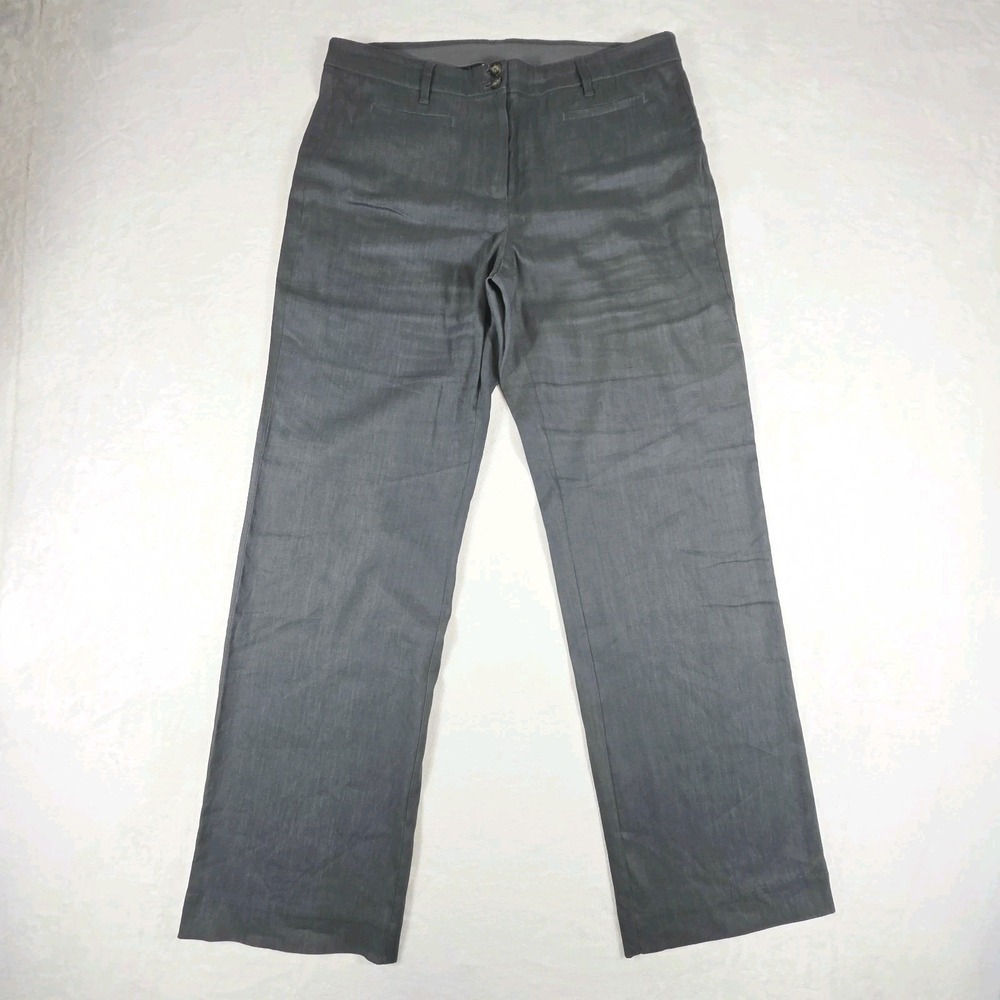 J Jill Pants Womens 12 Gray Linen Stretch Straight Leg Dress Trousers Casual